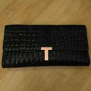Ted Baker black croc leather clutch rose gold
